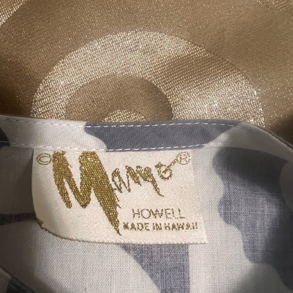 Vintage MAMO HOWELL Hawaiian Quilt Print Blouse-Gray/White XL Exc. Condition - Picture 2 of 13